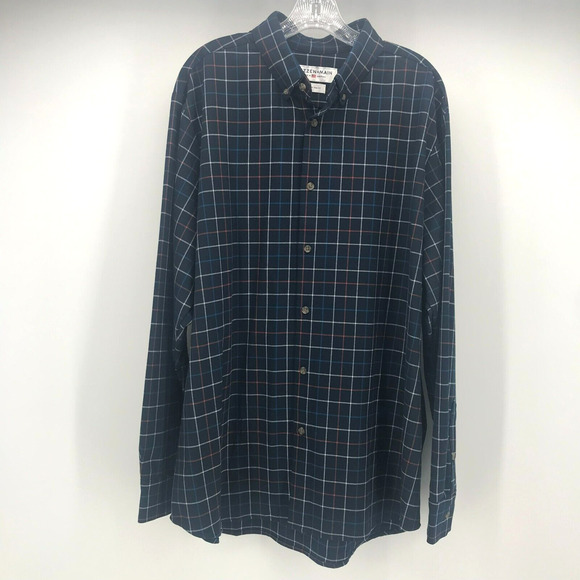 Mizzen+Main Mens Trim Fit Shirt XXLarge Navy Blue Plaid Long Sleeve Stretch - Picture 1 of 9